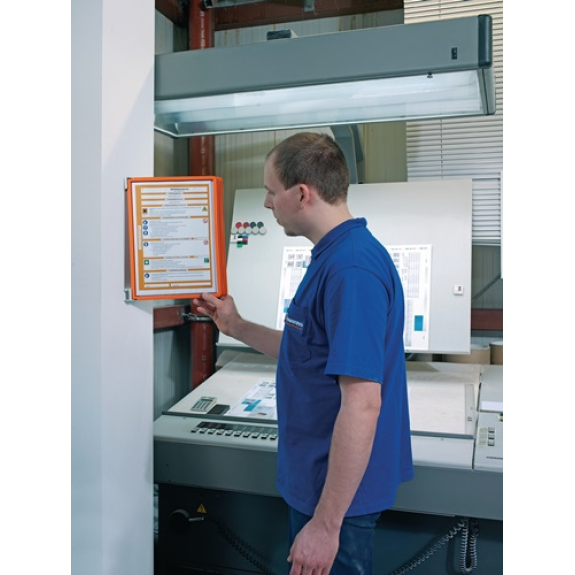 555109 Wandhalter  5 Sichttafeln orange mit Profilrahmenf.-Beschreibung lesen