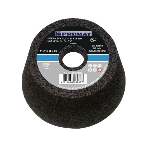 Schleiftopf A24Q 110/100 mm Stahl und Stahlguss 24 Bohrung 22,23 mm-Beschreibung lesen