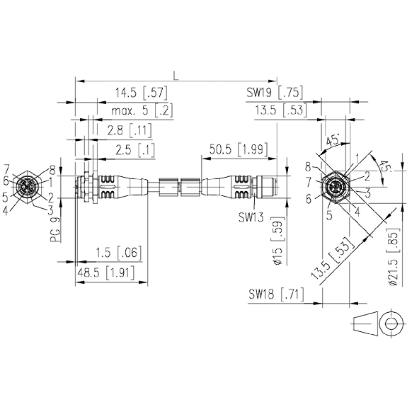 METZ CONNECT Verbindungsleitung M12 BU-M12 ST, 8-pol X-kodiert, gerade-gerade, 1 m-Beschreibung lesen