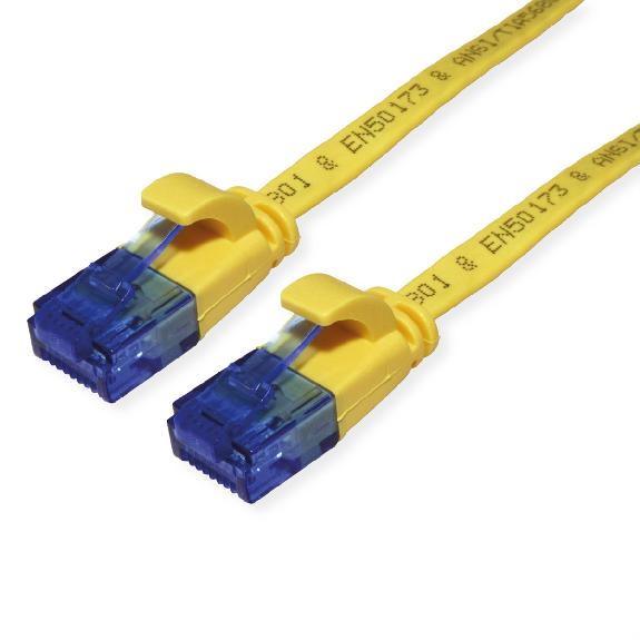 Cordon VALUE Cat.6A (Classe EA) UTP confectionné, plat, jaune, 1,5 m-Lire la description