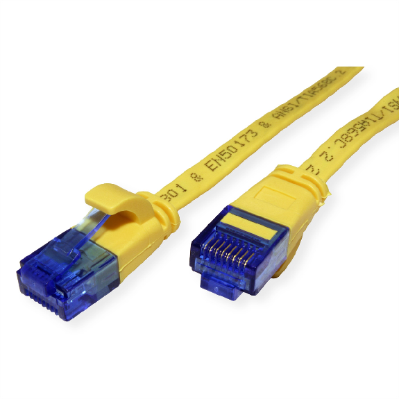Cordon VALUE Cat.6A (Classe EA) UTP confectionné, plat, jaune, 1,5 m-Lire la description