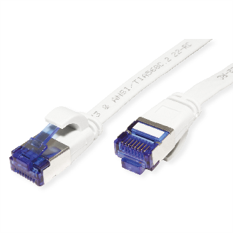 Cordon VALUE Cat.6A (Classe EA) F/UTP confectionné, plat, blanc, 0,5 m-Lire la description