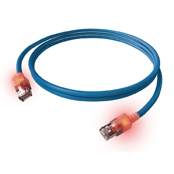 EasyLan DualBoot LED Patchkabel RJ45 S/FTP Kat.6A (Class EA), mit saCon Stecker, LSOH, blau, 1 m-Beschreibung lesen