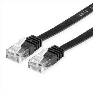Cordon VALUE Cat.6 (Classe E) UTP confectionné, plat, noir, 3 m-Lire la description