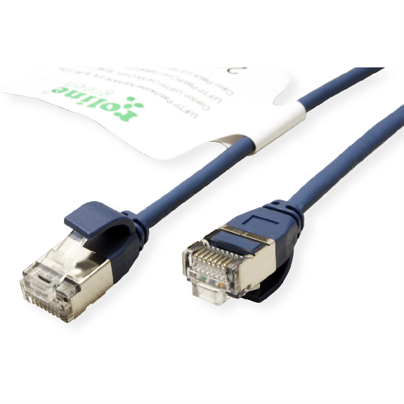 ROLINE GREEN Cordon DataCenter U/FTP Cat.6A (Classe EA), LSOH, slim, bleu, 2 m-Lire la description