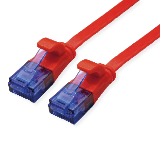 Cordon VALUE Cat.6A (Classe EA) UTP confectionné, plat, rouge, 3 m-Lire la description