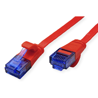 Cordon VALUE Cat.6A (Classe EA) UTP confectionné, plat, rouge, 3 m-Lire la description