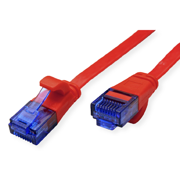 Cordon VALUE Cat.6A (Classe EA) UTP confectionné, plat, rouge, 2 m-Lire la description
