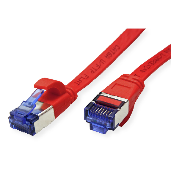Cordon VALUE Cat.6A (Classe EA) F/UTP confectionné, plat, rouge, 1 m-Lire la description