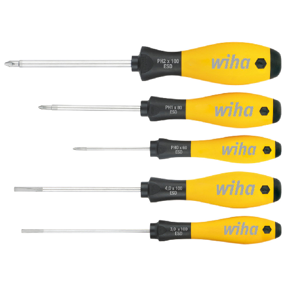 Schlitz/Phillips-Schraubendreher Set SoftFinish, 5-teilig, ESD-Beschreibung lesen