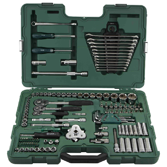 124 Tlg. 1/4", 3/8" & 1/2" 6-Kant Steckschlüssel & Ringmaulschlüssel Set,-Beschreibung lesen