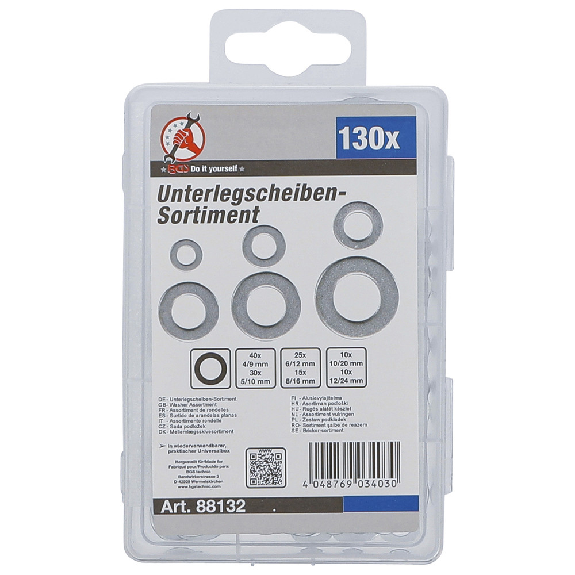 Unterlegscheiben-Sortiment, Ø 4-12 mm (innen), 130-teilig Unterlegscheiben-Sortiment, Ø 4-12 mm (innen), 130-teilig-Beschreibung lesen