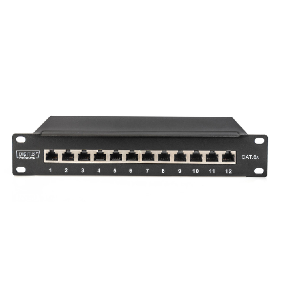 Patchpanel, Cat. 6A, 10", geschirmt 12-Port, 1HE, schwarz-Beschreibung lesen