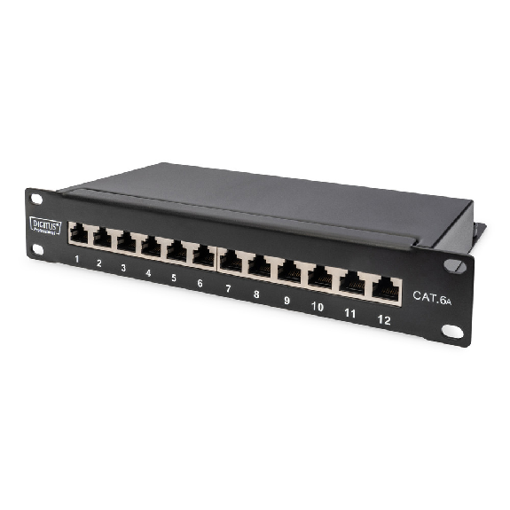 Panneau de patch Digitus, chat. 6a, 10 ", blindé 12 port, 1he, noir-Leggi tutto