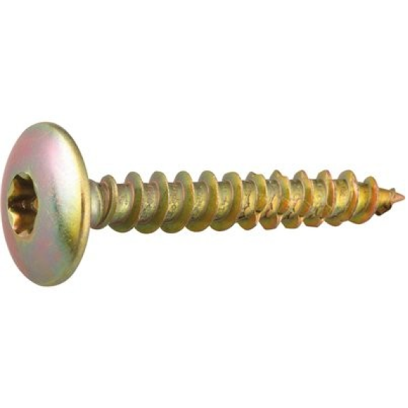 Vis pour pentures acier zingué jaune  - Emut: T25 | D (mm): 5 | L (mm): 30 | DK (mm): 12 | Vendu par: 250-Lire la description