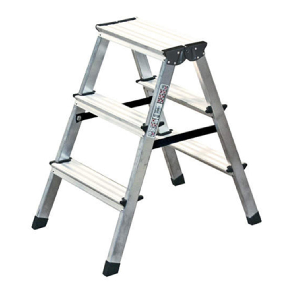 Alu-Stufenstehleiter, beidseitig begehbar, 2 x 3 Stufen-Beschreibung lesen