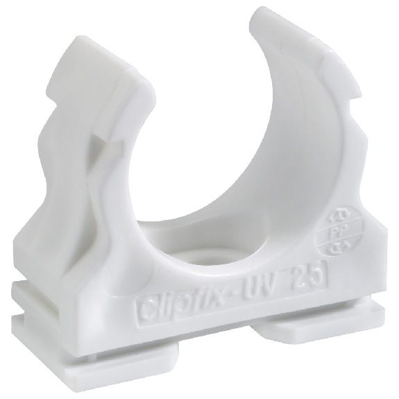 Climping de serrure en plastique francone Clipfix-UV, pour tuyau Ø 16 mm, blanc-Lire la description